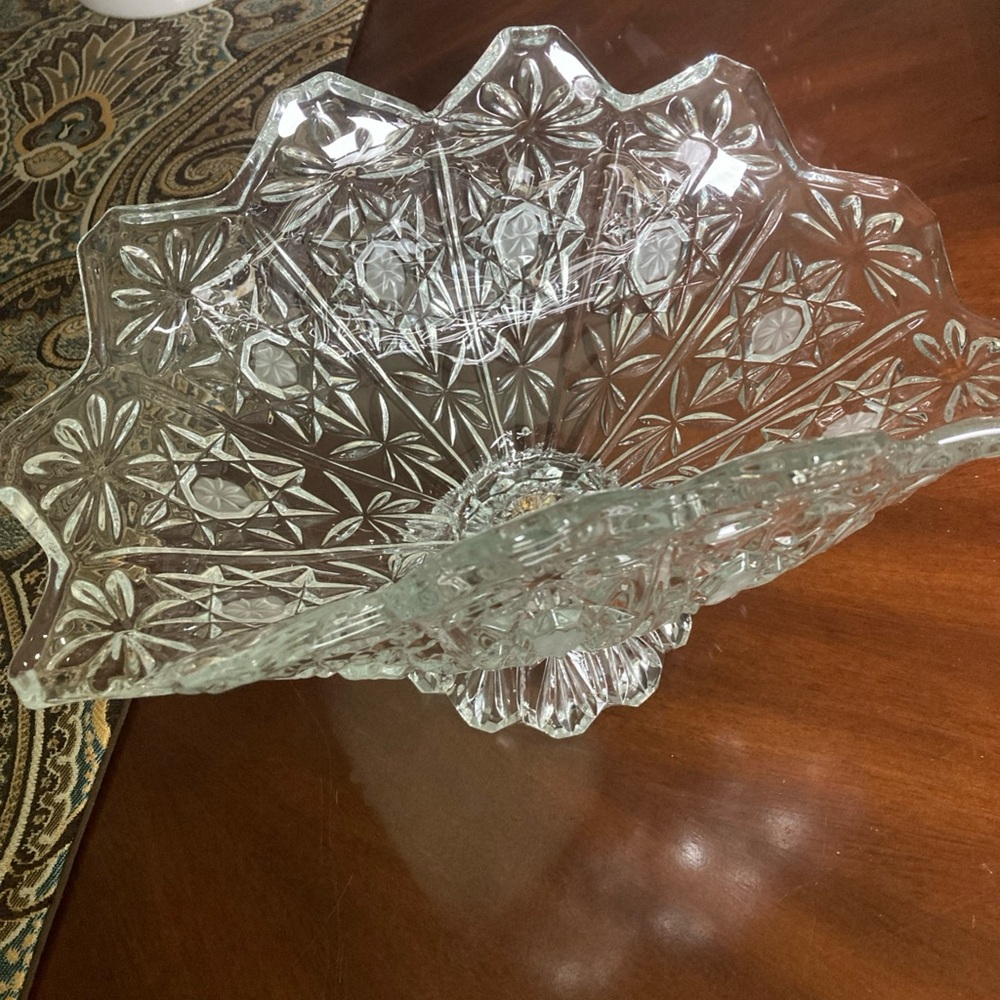 Vintage Bohemia Glass footed crystal centerpiece bowl - 12.75”